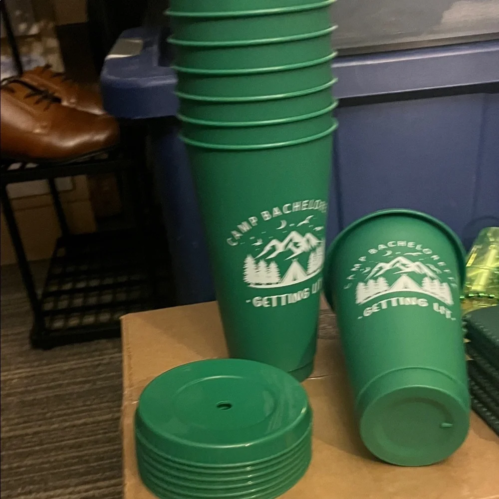 Camp Bachelorette Getting Lit Green Party Cups & Koozies Set